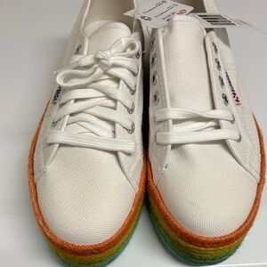 NWT Superga White Sneakers with Rainbow Sole Size 8